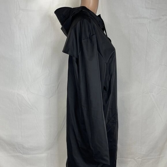 Rains Women's Rain Jacket Black Size S Long Hooded Button Front Waterproof - Picture 8 of 8